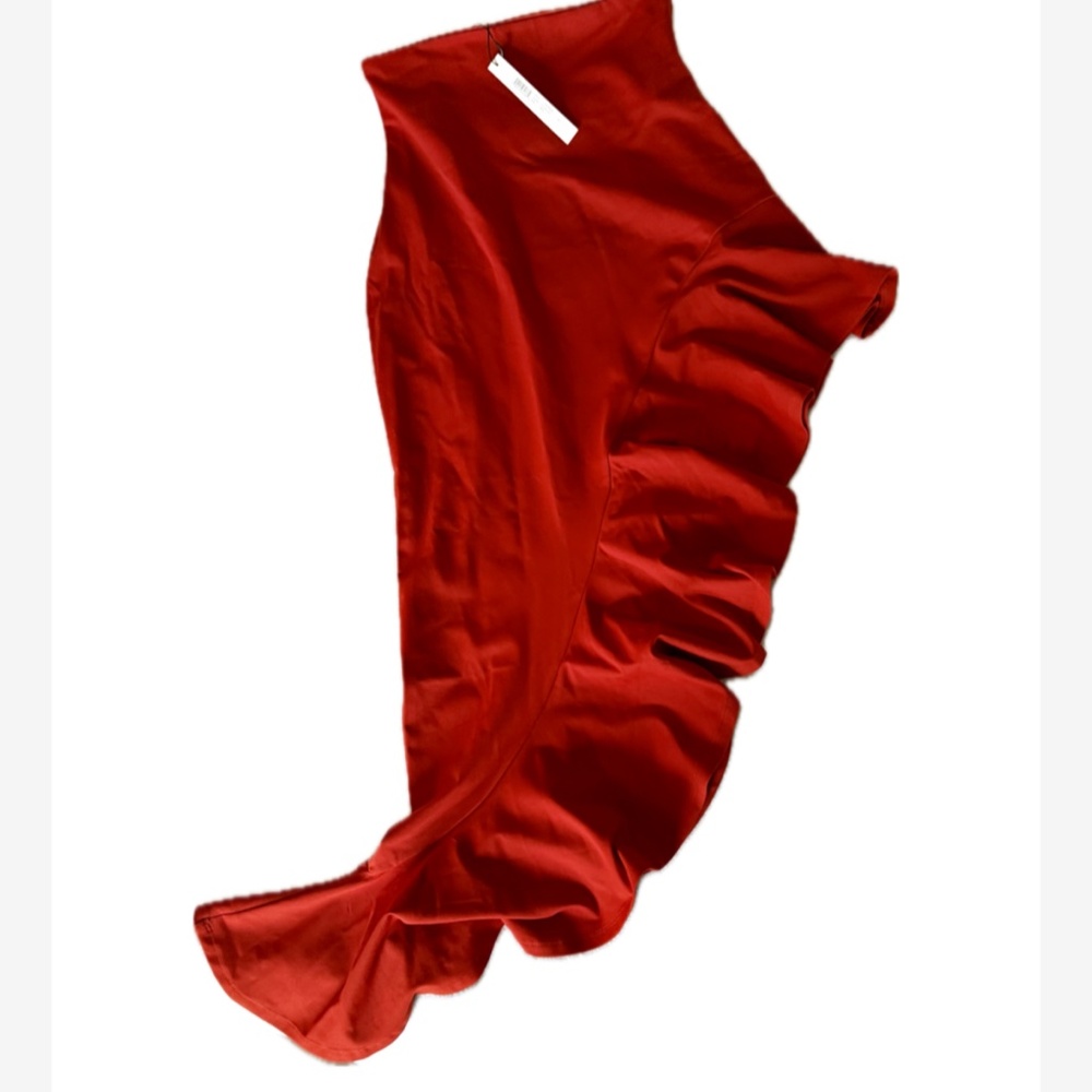 Susana Monaco Red Asymmetrical Ruffle Skirt High Waist Designer Statement